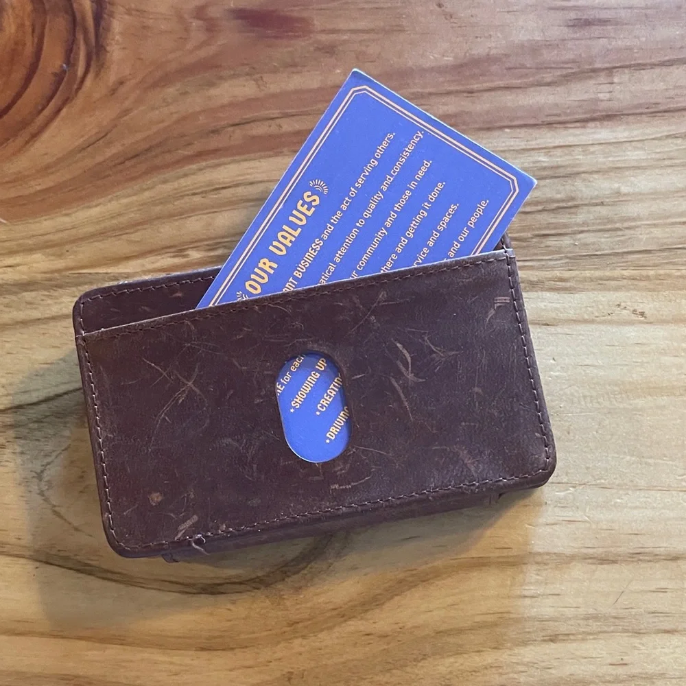 Spring Loaded Leather Money Clip Card Wallet in Brown and Gold